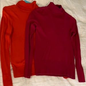 2 turtlenecks sweaters-red and magenta sweaters